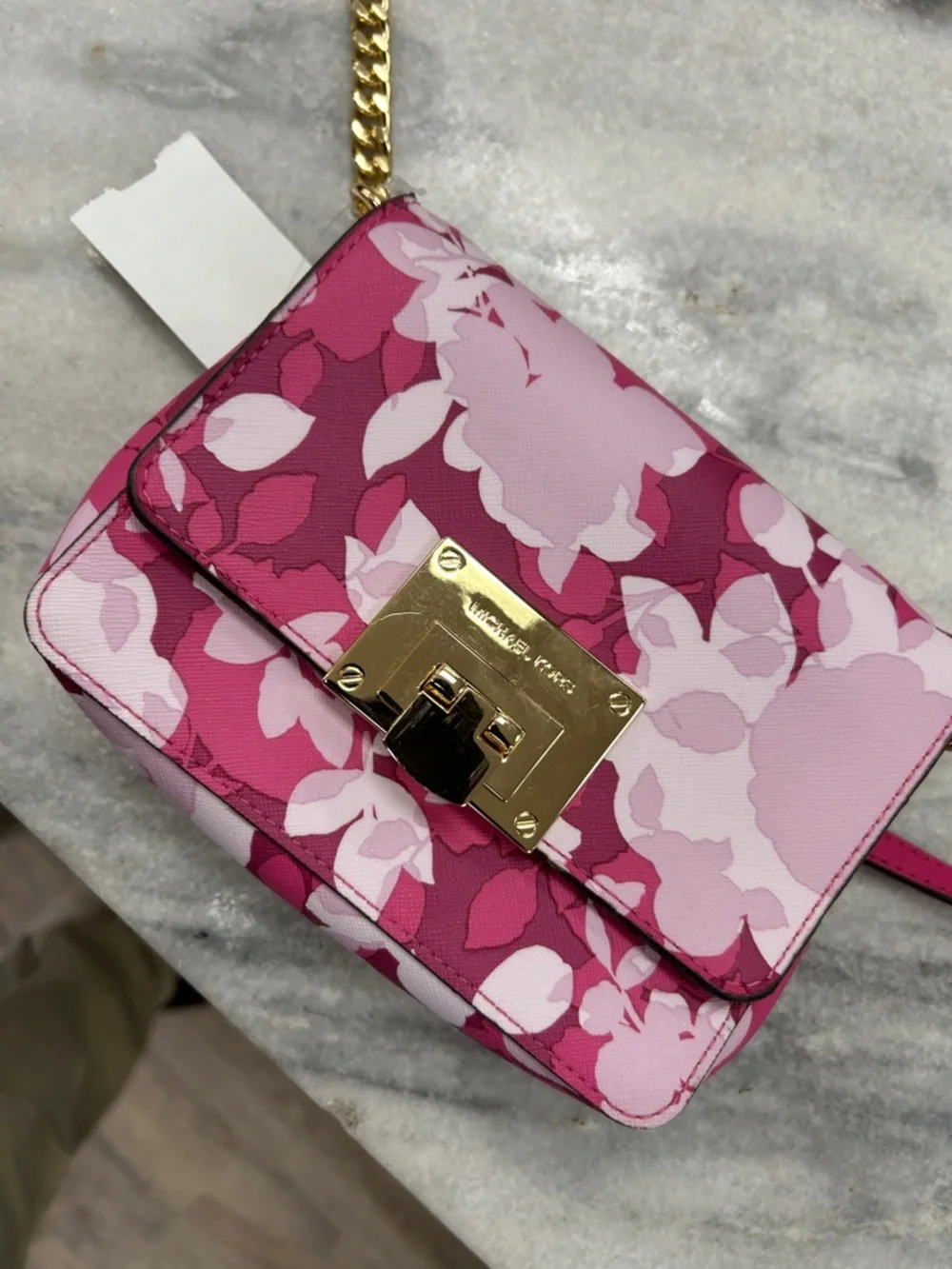 Michael Kors Pink Floral Leather Crossbody with Gold Hardware - Picture 2 of 8